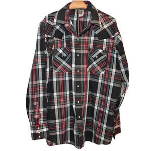 Ely Cattleman LS Western Shirt Mens L Plaid Pearl Snap Cowboy Rodeo Lightweight
